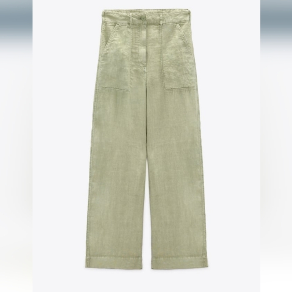 Zara Wide Leg 100% Linen  Pants - Picture 5 of 9